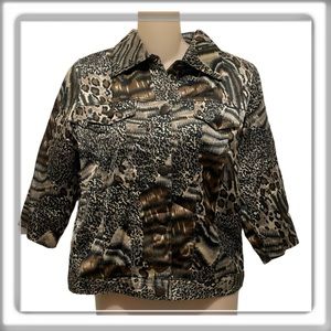 Boston Proper Animal Print Cropped Jacket Blazer Top Lined 3/4 Sleeves Size 6